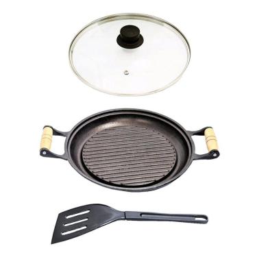 Imagem de Chapa Grill Redonda Antiaderente Alça T/V 23x23cm e Espátula