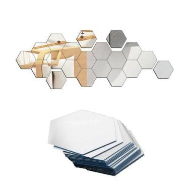 Imagem de Kit 10 Espelho Adesivo Decorativo Hexágono 11x13cm D&SImport - PAPEL E