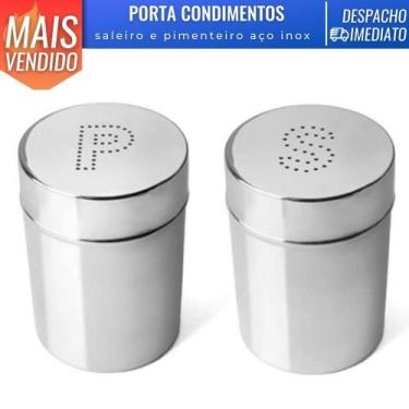Imagem de Kit Saleiro e Pimenteiro em Aço Inox Porta Contimentos Cozinha Tempero