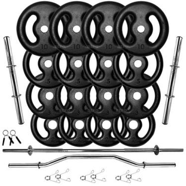 Imagem de Kit Anilhas 80Kg + 3 Barras Ocas + 1 Barra Maciça 1,80cm - SEPO