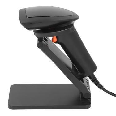 Imagem de Leitor de código de barras com suporte, Leitor portátil de código de barras 1D 2D, Leitor de código de barras com fio USB para armazém, supermercado, biblioteca, expresso