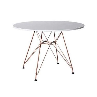 Imagem de Mesa Eiffel Redonda 110cm Tampo De Madeira Branco Com Base De Ferro Co
