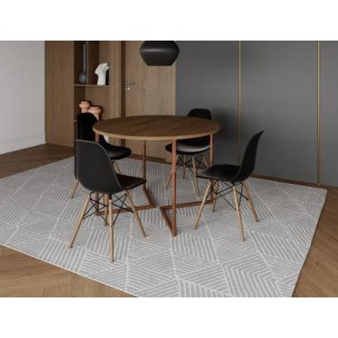 Imagem de Mesa Industrial Base Ferro Cobre em  V  Tampo 110cm Amêndoa 4 Cadeiras