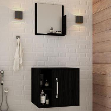 Imagem de Armário de Banheiro 1 Porta 2 Prateleiras com Espelho Preto ônix 14699