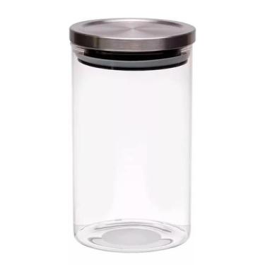 Imagem de Pote Vidro Hermético Redondo Transparente Tampa Inox 1l - Mimo Style, 