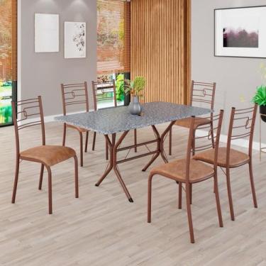 Imagem de Conjunto Sala de Jantar Mesa Retangular 140x75cm Tampo Granito Ocre 6 