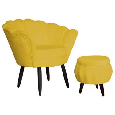 Imagem de Conjunto Poltrona Estofada Com Puff Sala de Estar Pétala Suede Mostard