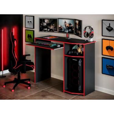 Imagem de Mesa Gamer com Nicho para CPU e Teclado Cor Preto/Vermelho