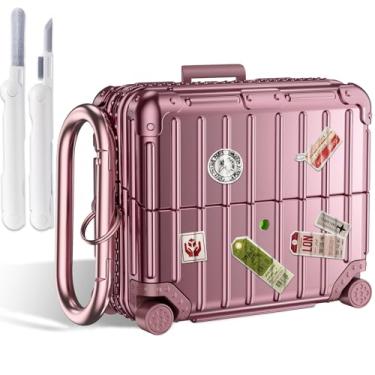 Imagem de KOREDA Capa compatível com Samsung Galaxy Buds 3 e Galaxy Buds 3 Pro, capa rígida protetora com design de mala engraçada fofa com chaveiro para mulheres e homens (ouro rosa)