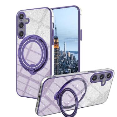 Imagem de Capa compatível com Samsung Galaxy A55 5G com suporte, capa de telefone Samsung A55 5G de silicone linda capa fina com anel Funda Glitter acessórios presentes para mulheres/homens (roxo)