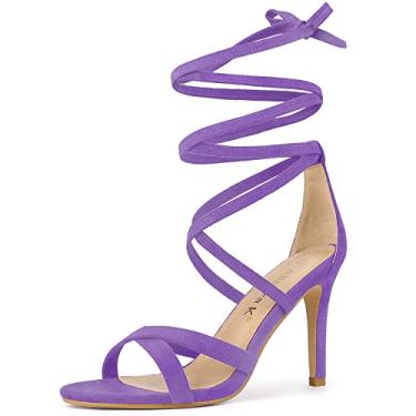 Imagem de Allegra K Sandálias femininas de salto alto com cadarço, Roxa, 36