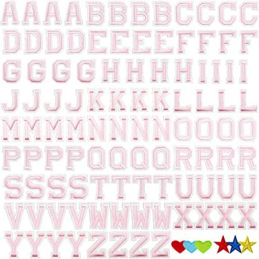 Imagem de Jongdari Passe a ferro em letras, 110 peças de adesivos do alfabeto, decore remendos de letras de reparo para roupas, camisas, jaquetas, chapéus, jeans, sapatos, bolsas (rosa)