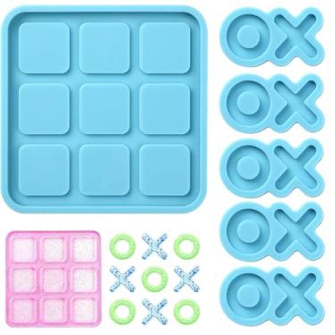 Imagem de Molde de resina Tic Tac Toe com 5 moldes de peças de xadrez, moldes de silicone de jogo de tabuleiro DECYOOL X O para fundição de resina, jogo de tabuleiro de mesa DIY