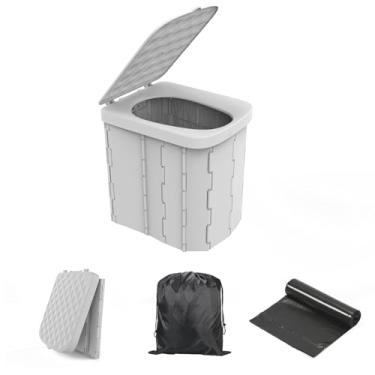 Imagem de Hapoon Vaso sanitário de acampamento dobrável portátil XL com tampa - penico portátil de viagem para adultos, 12 sacos de banheiro, pacote com 12 géis, cinza claro