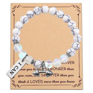 Imagem de FUSTMW Presentes de fitness para fisiculturista e halteres, presente para treinador de fitness, joias de treino para academia, presente para instrutor de fitness (pulseira de fitness), Pulseira