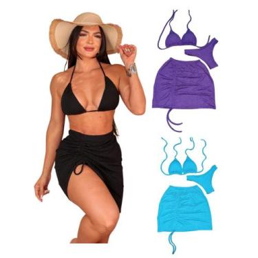 Imagem de Kit 3 Biquíni Com Saia peças Brilhante Premium - Praia - Betanqur, Rox