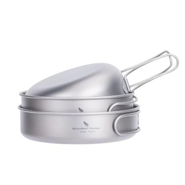 Imagem de Conjunto de panelas de titânio para acampamento usharedo conjunto de tigela de titânio para uso ao ar livre panela de cozinha com alça dobrável para viagem cozinha kits de bagunça piquenique caminhada