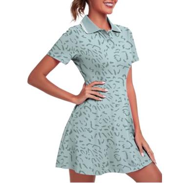 Imagem de FKEEP Vestido feminino de golfe, tênis, treino, atlético, com shorts/manga curta/bolso, 14 Leopardo verde, PP