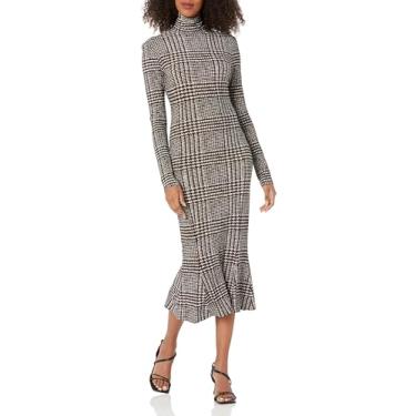 Imagem de Norma Kamali Vestido feminino com gola rolê e cauda de peixe, Choc Glenn Xadrez Twd, G