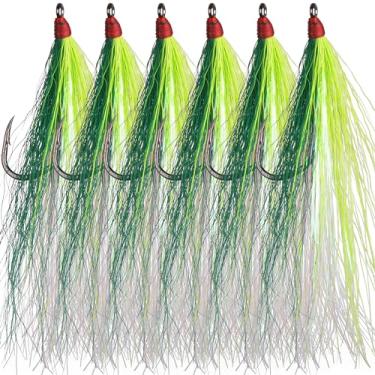 Imagem de Bucktail Teasers Ganchos de pesca de água salgada Linguado de Aço de Alto Carbono Ganchos de Pesca Bucktail Mylar Teasers Inseridos para Catfish Bacalhau Linguado Hi/Lo Rig