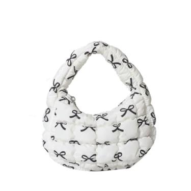 Imagem de Bolsa acolchoada acolchoada bolsa puff puff bolsa de nylon leve bolsa de transporte bolsas inchadas para mulheres, Branco-A