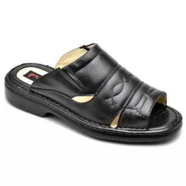 Imagem de Sandália Chinelo Masculina Comfort Couro Fácil Calçar Leve 2600 - Rans