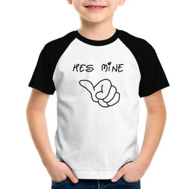 Imagem de Camiseta Raglan Infantil He's Mine - Foca na Moda, Branco, Preto, 2