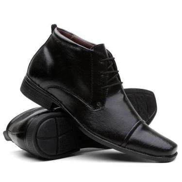 Imagem de Bota Social Masculino Cano Médio Preto Bico Fino Italiano Confortável 