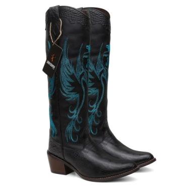 Imagem de Bota Texana Feminina Cano Longo Phoenix Black em Couro Ref. Phoenix-Bl