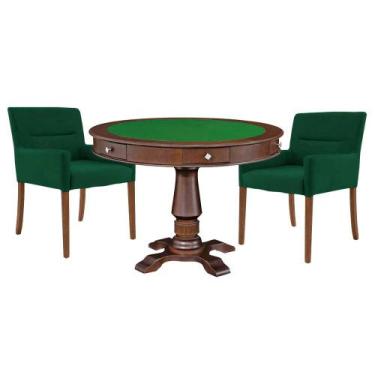 Imagem de Mesa de Jogos Carteado Victoria Redonda Tampo Reversível Imbuia com Ki