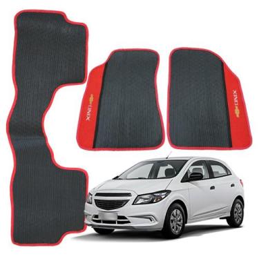 Imagem de Tapete para Onix 2012 a 2019 Preto com Detalhe Vermelho 3 Peças Jogo T