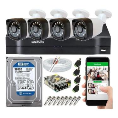 Imagem de Kit Cftv 4 Câmeras Segurança Hd 1 Mp Dvr Mhdx Intelbras Full hd