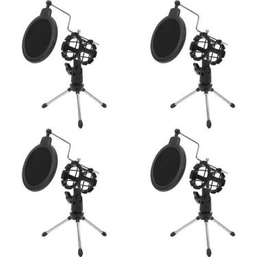 Imagem de 4 Pedestal Suporte P/ Microfone + Pop Filter Tripé Compacto - Waver, P