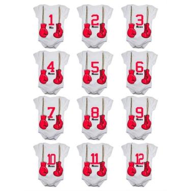 Imagem de Kit Body Bebê Mesversario Manga Curta Luvas Boxe Muay Thai 12 Bodies 1