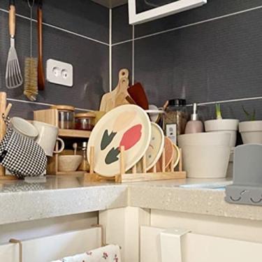 Imagem de Tbest Prateleira de madeira para cozinha, copo de vinho, estante de livros, tigelas e pratos de madeira, outro armazenamento de cozinha e Áries