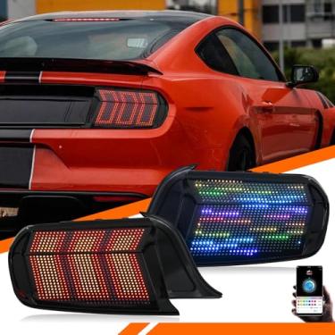 Imagem de COOLDNA Luz traseira de LED RGB para Ford Mustang 2015-2023 montagem de luzes traseiras [para Mustang GT e Shelby GT350 GT500] com vários modos/RGB DRL/seta sequencial/luz traseira do lado do