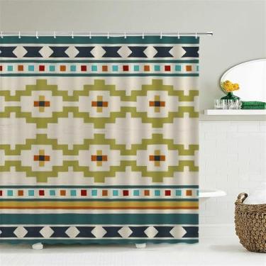 Imagem de Cortina de chuveiro listrada com estampa de design, decoração para casa, banheiro, tecido lavável, cortina de chuveiro com ganchos, 2569X, L210xA180cm