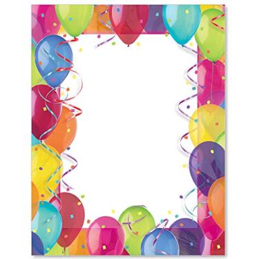 Imagem de Paperdirect Balões decorativos, confetes, aniversário, formatura, celebração, festa, papelaria, papel de borda, papel timbrado 21 x 28, 25 folhas, papel de escrita premium elegante, papel decorativo