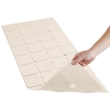 Imagem de MeimeiDe Tapete de banho de silicone sem ventosas – Tapete de banheira antiderrapante pesado, dobrável e sem odor para banheiras texturizadas ou reacabadas, drenagem rápida, tapete de banheiro