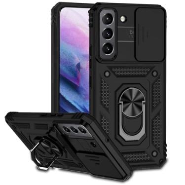 Imagem de Tothedu Capa para Galaxy S22 5G, capa para Samsung S22 SM-S901U com capa deslizante para câmera, anel giratório de 360° integrado com suporte magnético à prova de choque para Samsung Galaxy S22 preta