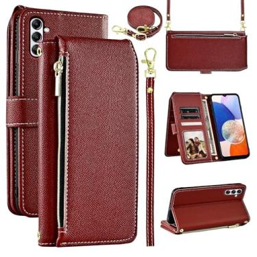 Imagem de Furiet Capa carteira de luxo para Samsung Galaxy S24 Plus/S25 Plus S24+ S25+ 5G com alça de pulso alça de ombro e zíper, capa de celular com suporte para S24Plus 24S + S 24 24+ S25Plus 25S 25+ vinho