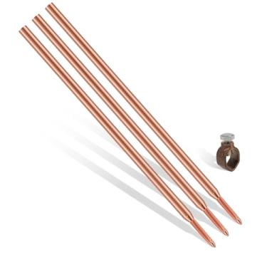 Imagem de Haste de aterramento de 3 m, haste de rejuntamento de aço carbono revestida de cobre de tamanho completo de 5/20.3 cm, revestimento de cobre vermelho de 254um (padrão UL-467) com braçadeira de haste