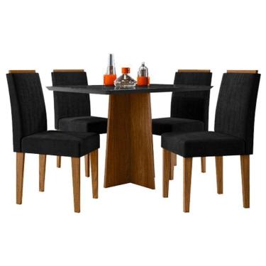 Imagem de Mesa De Jantar Ambiente Anitta 120x80 Cm Com Vidro Ype Preto E 4 Cadeiras Ana Veludo Preto