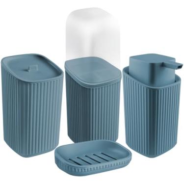 Imagem de Kit Banheiro Sabonete Líquido 400ml Porta Algodão Porta Escova e Saboneteira (Azul)