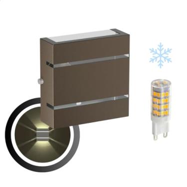 Imagem de Arandela Externa Slim 2 Frisos Luminária de Parede Muro 2 Fachos 2 Focos Em Alumínio Interna + Led G9-103 (Marrom, Lâmpada Branca Fria)