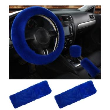 Imagem de Yourkar Conjunto de 5 capas de volante fofas, capa de volante de lã sintética, capa de freio de mão, capa de câmbio de marcha e 2 almofadas de ombro para cinto de segurança, acessórios universais para