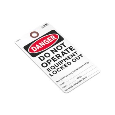 Imagem de SmartSign Pacote com 25 etiquetas bloqueadas Danger Do Not Operate Equipment com patch de fibra reforçada, 7,6 cm x 14,6 cm, cartolina de 13 pontos, compatível com OSHA, dupla face com seções