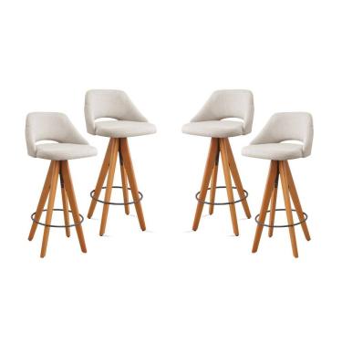 Imagem de Kit 4 Banquetas Giratórias Estofadas com Encosto Nicole Nude