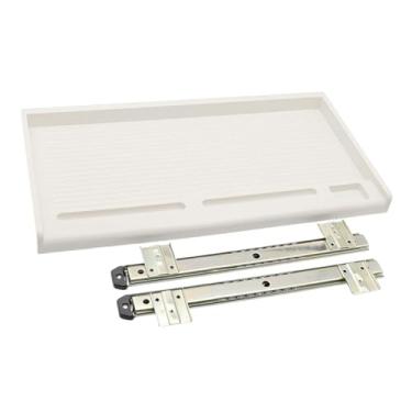 Imagem de MERIGLARE Sob a mesa PC PC Draward Bandejas de compasso de mesa de compasso para salvar o espaço de poupança e puxe o organizador do teclado de 51,5x27cm, White 35mm W Rail