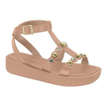 Imagem de Sandália Feminina Beira Rio Flatform Gladiadora Tiras Tachas Pedrarias